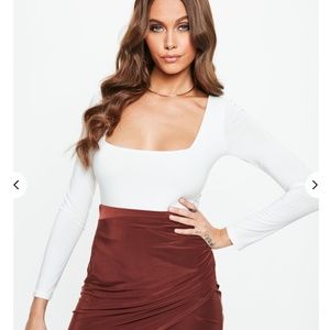 white soft touch slinky square neck bodysuit